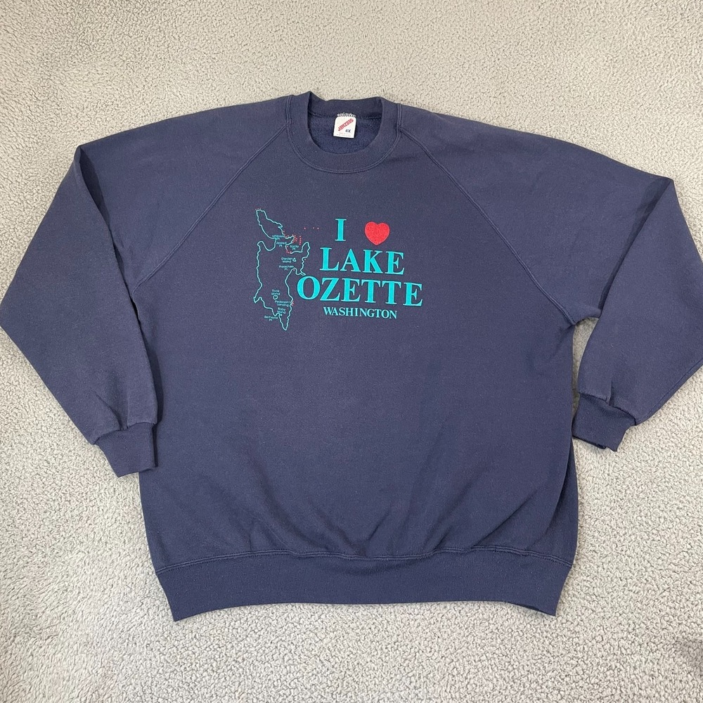 VTG Ozette Lake Sweatshirt 3X(tagged 4x) Navy Washington Destination Crewneck